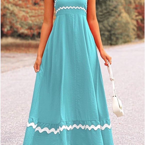 PrettyGarden Dresses & Skirts - Pretty Garden Spaghetti-Strap Maxi Dress with White Trim NWT